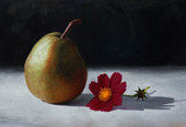 A Pear And a Red Flower@/@2009@/@8.9 x 6.2ins@/@Oil